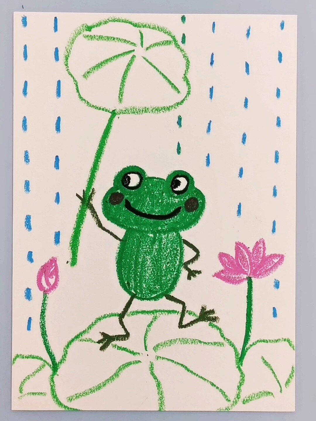 儿童创意画:雨中的小青蛙,适合3-6岁