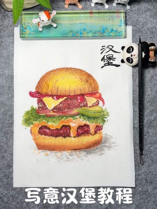 写意国画汉堡绘画教程，适合孩子及成人零基础学