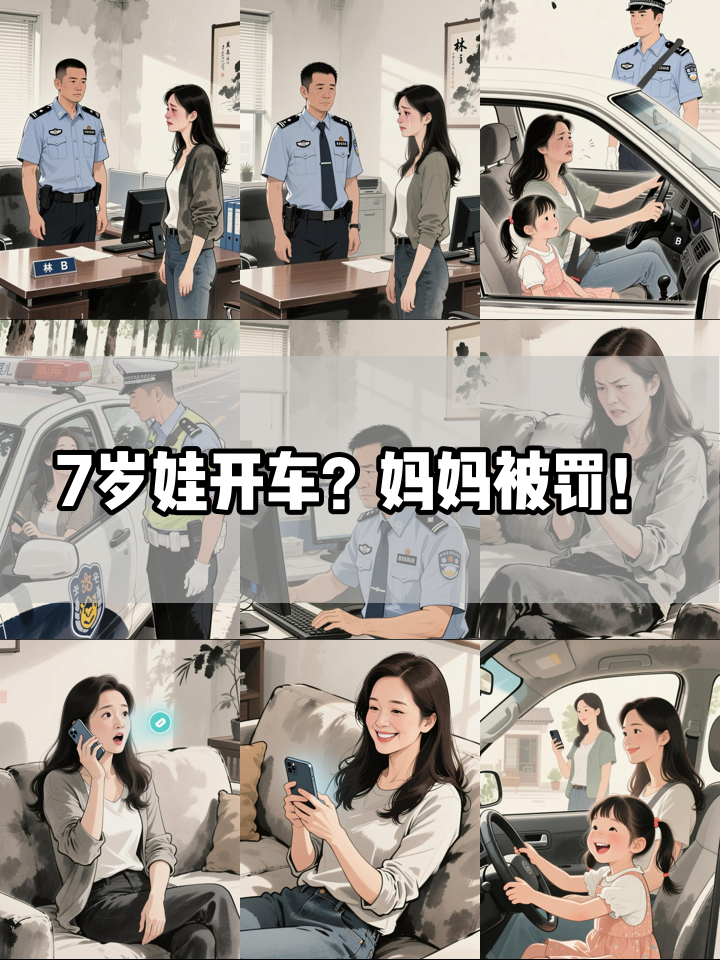 7岁女孩开车上学妈妈发朋友圈被举报扣分罚款 (1)