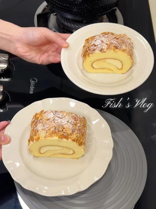 二人食|咸奶油杏仁蛋糕卷超好吃的下午茶