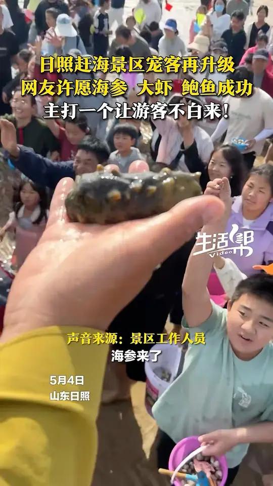 撒蛤蜊已经满足不了游客了!山东日照赶海景区宠客再升级,网友许愿海参、大虾、鲍鱼成功,主打一