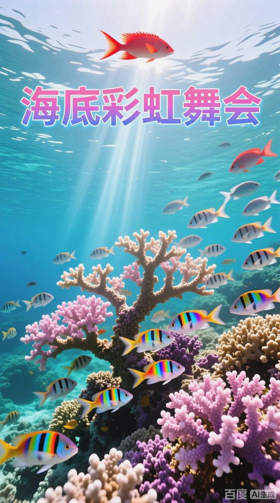 西沙群岛海底，鱼群珊瑚共舞