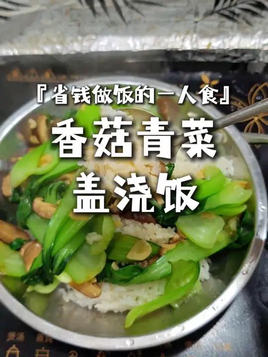 省钱做饭的一人食:香菇青菜盖浇饭