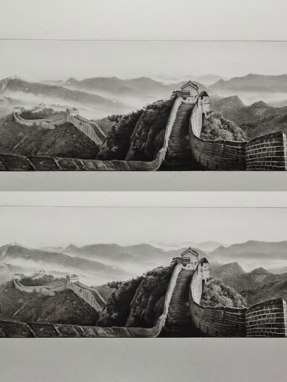 素描风景长城(没去过长城,这是哪一段呢)