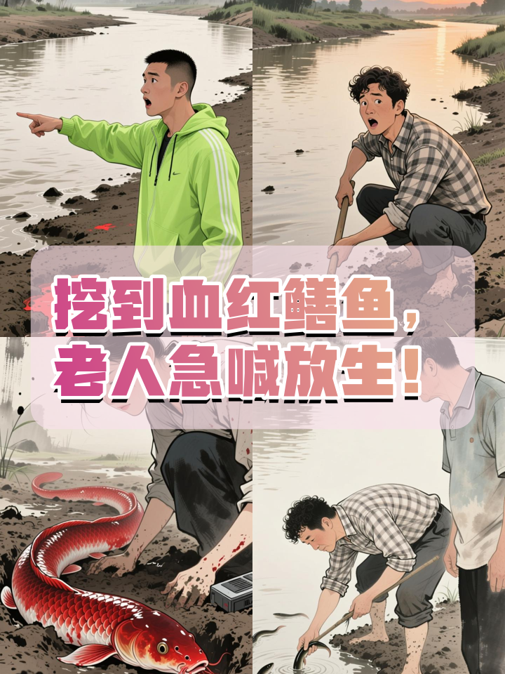 男子挖野草时意外挖到一条血红色的鳝鱼，老奶奶：赶快放生！
