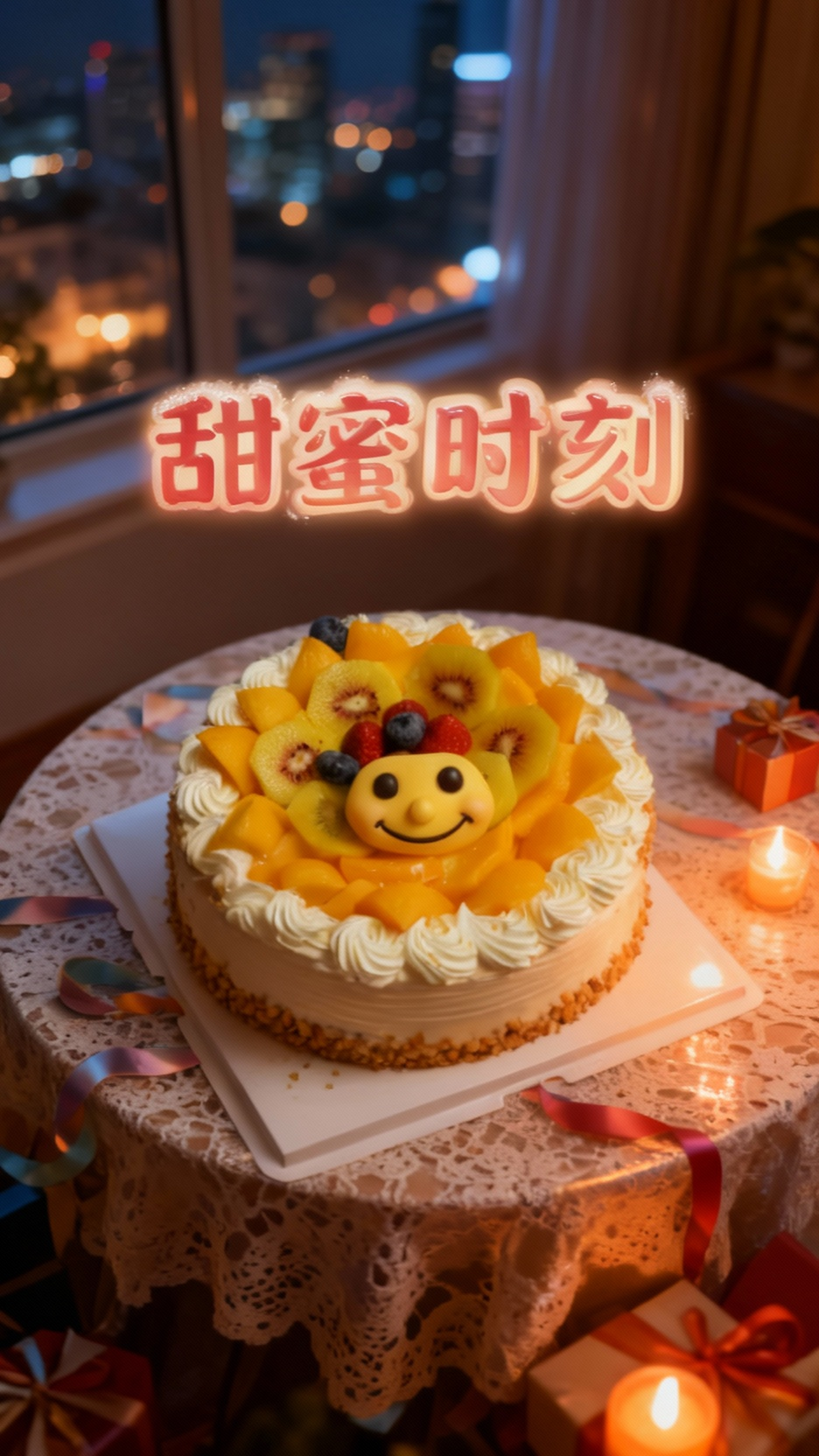 水果笑脸蛋糕，甜蜜的视觉享受