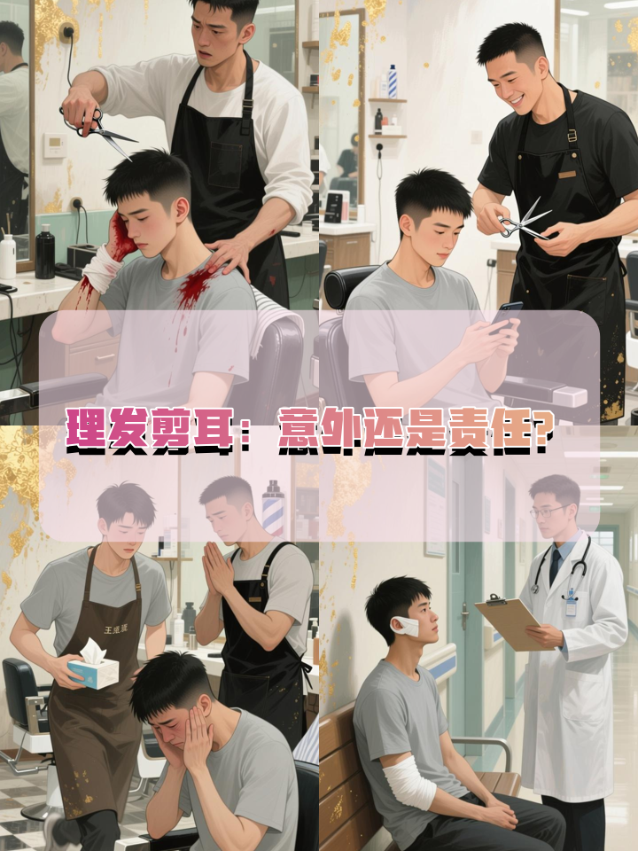 12月25日(发布),一男子理发耳朵被剪坏,理发店回应是概率问题,“就像切菜切到手”