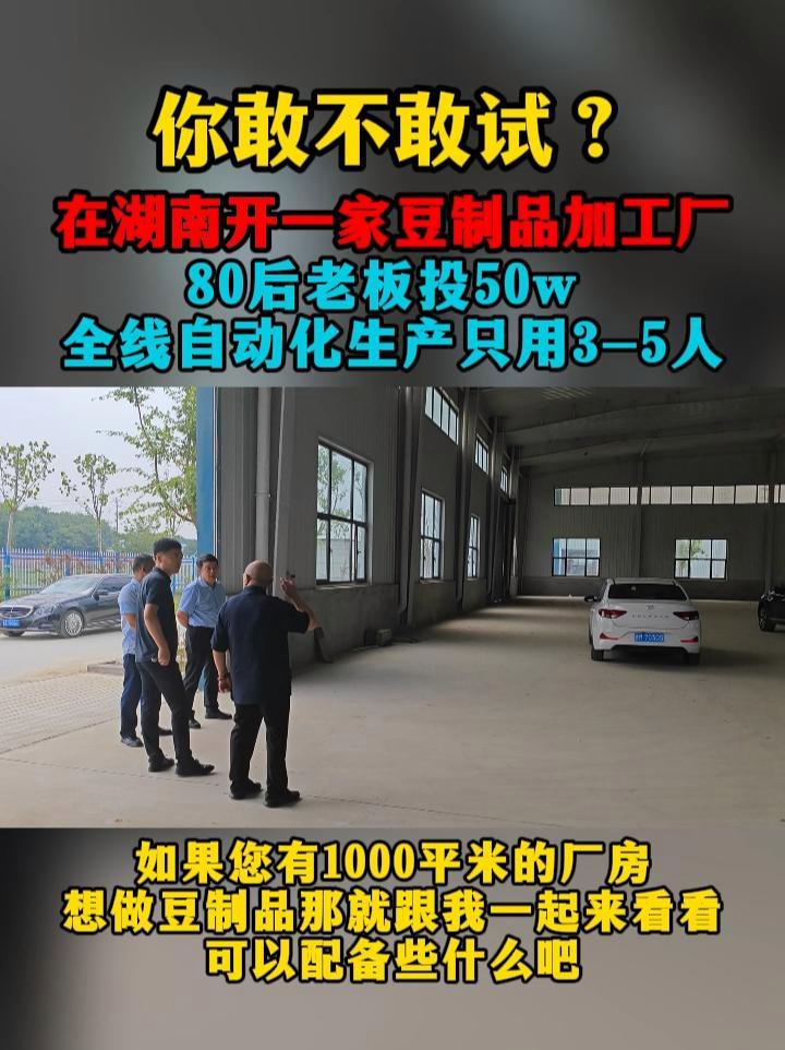 在湖南开一家豆制品加工厂80后老板投50w 全线自动化生产!如果您有 1000 平米的厂房