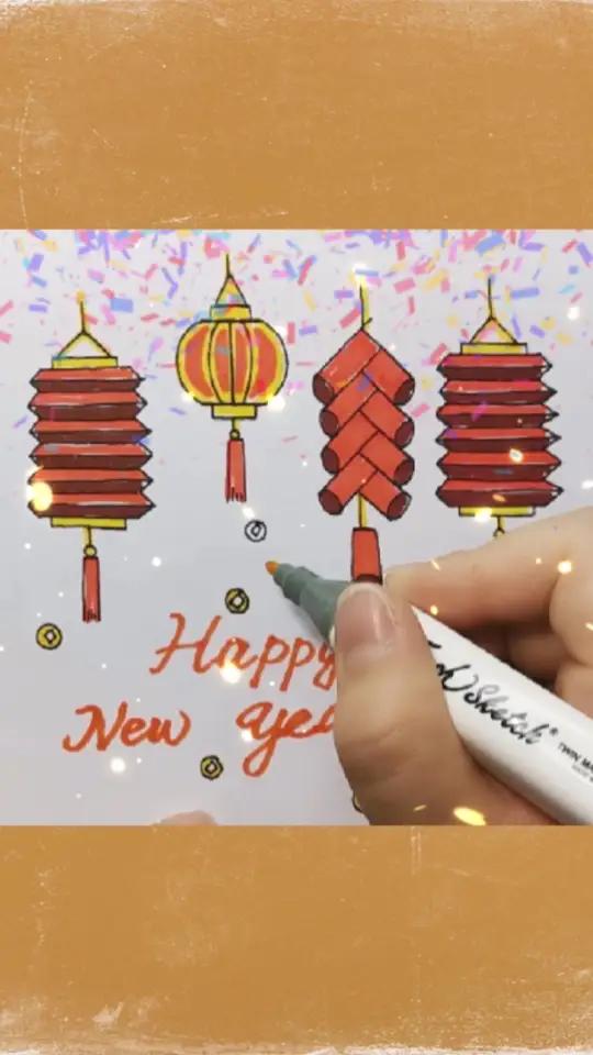 灯笼这么画,简单好看。祝你元旦快乐