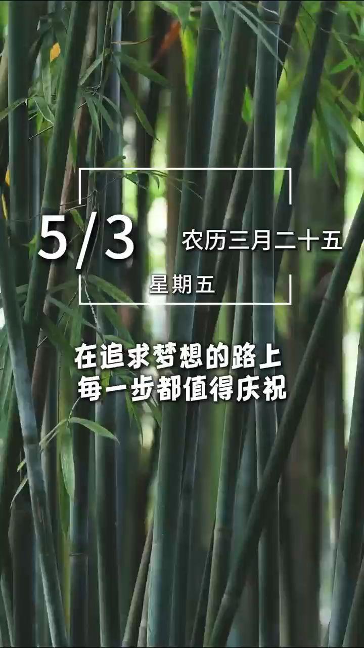 今天是5月3号星期五,早安 在追求梦想的路上,每一步都值得庆祝,耐心前行,即使进展缓慢,也