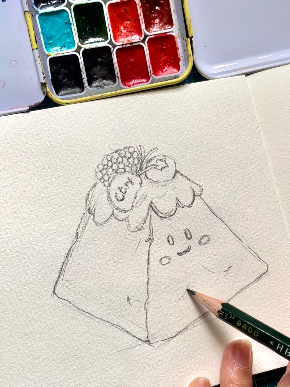 钢笔淡彩|假期花一分钟学画乌梅子糯米团