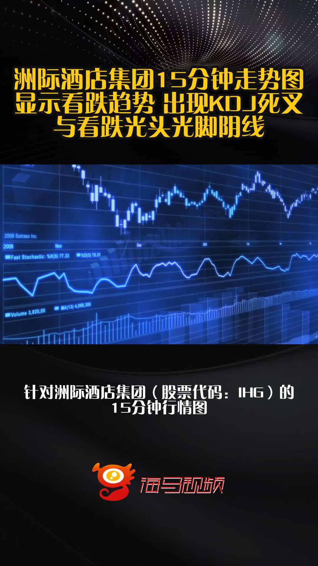 洲际酒店集团15分钟走势图显示看跌趋势 出现KDJ死叉与看跌光头光脚阴线