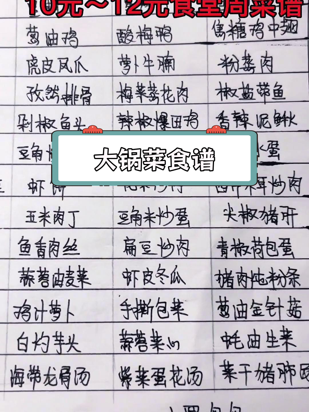 食堂周菜单设计分享,10-12元大锅菜推荐