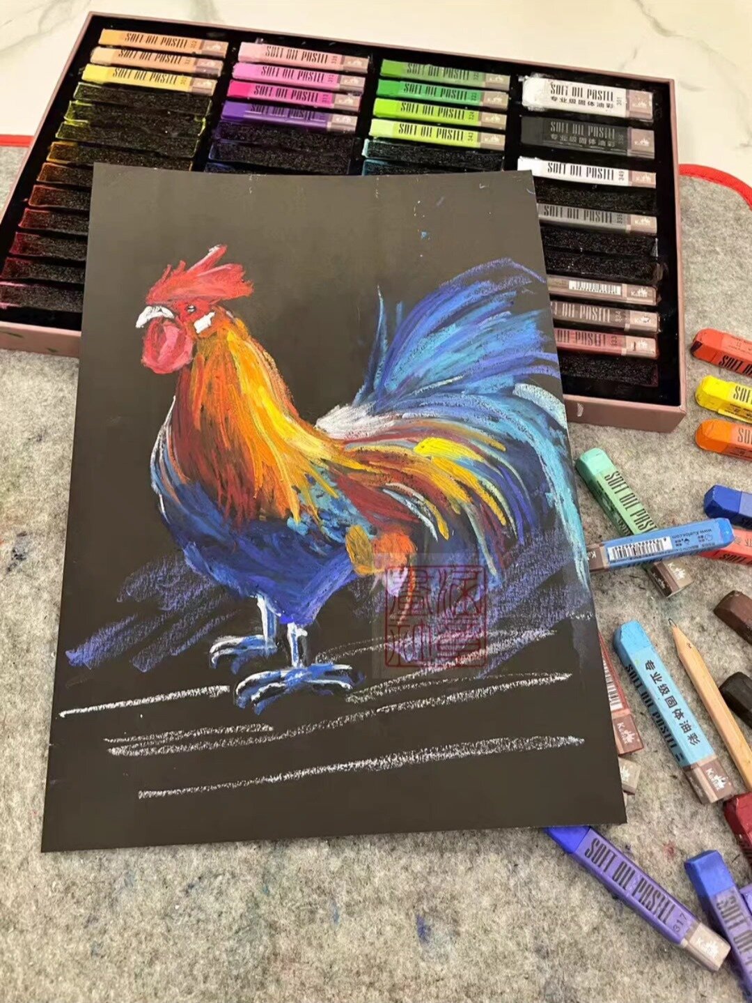 一学就会的油画棒公鸡,简简单单学起来