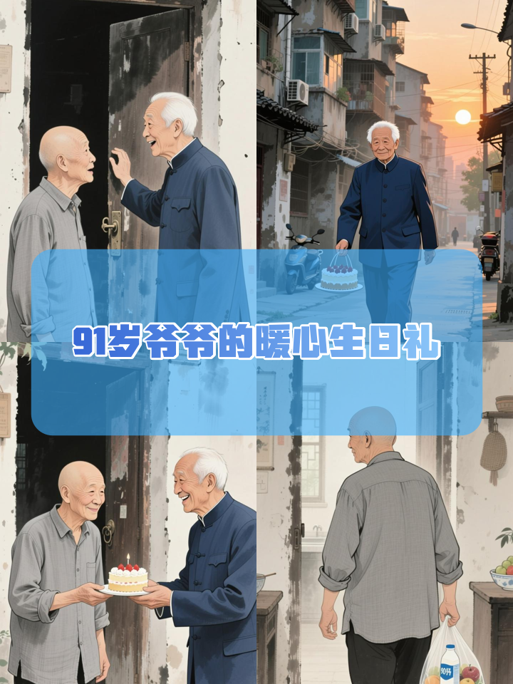 91岁爷爷给几十年的朋友过生日，朋友把别人送的慰问品全给了他
