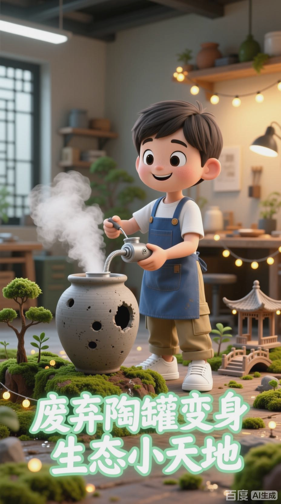 废弃陶罐变身生态微景观