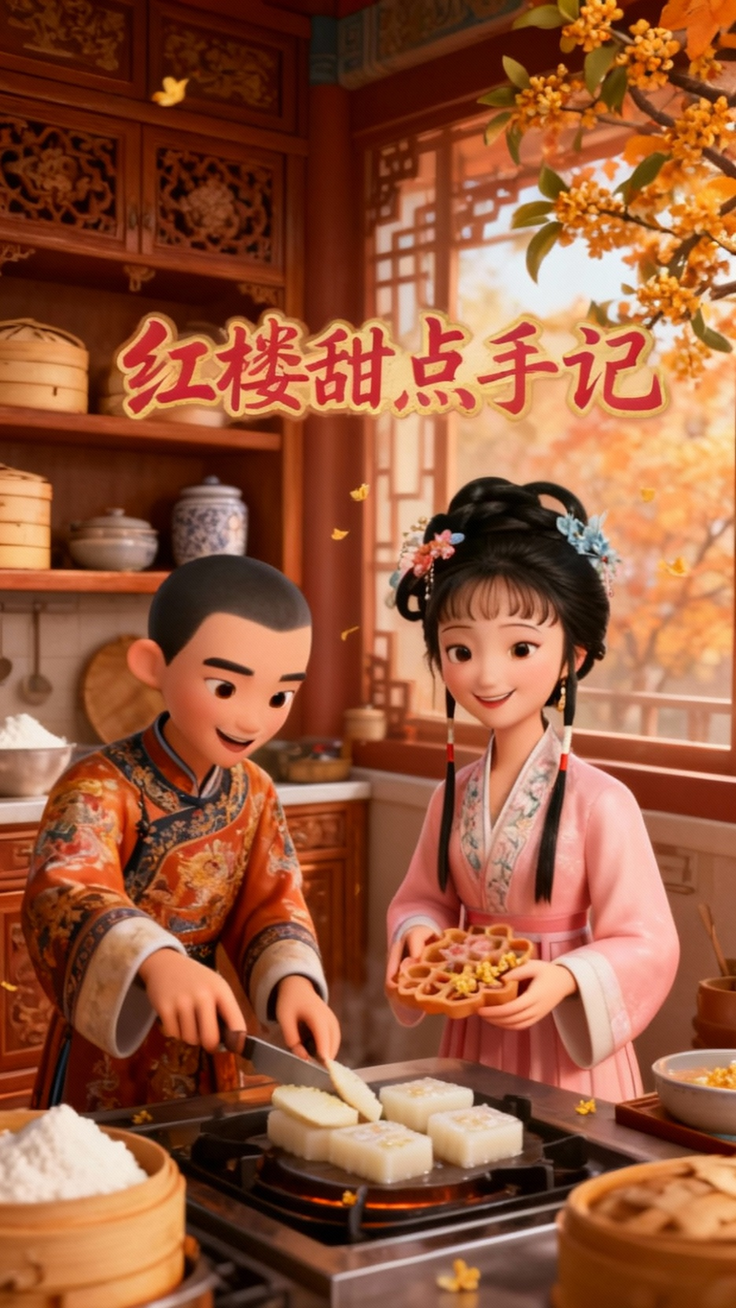 佩玉与宝玉共制传统甜点