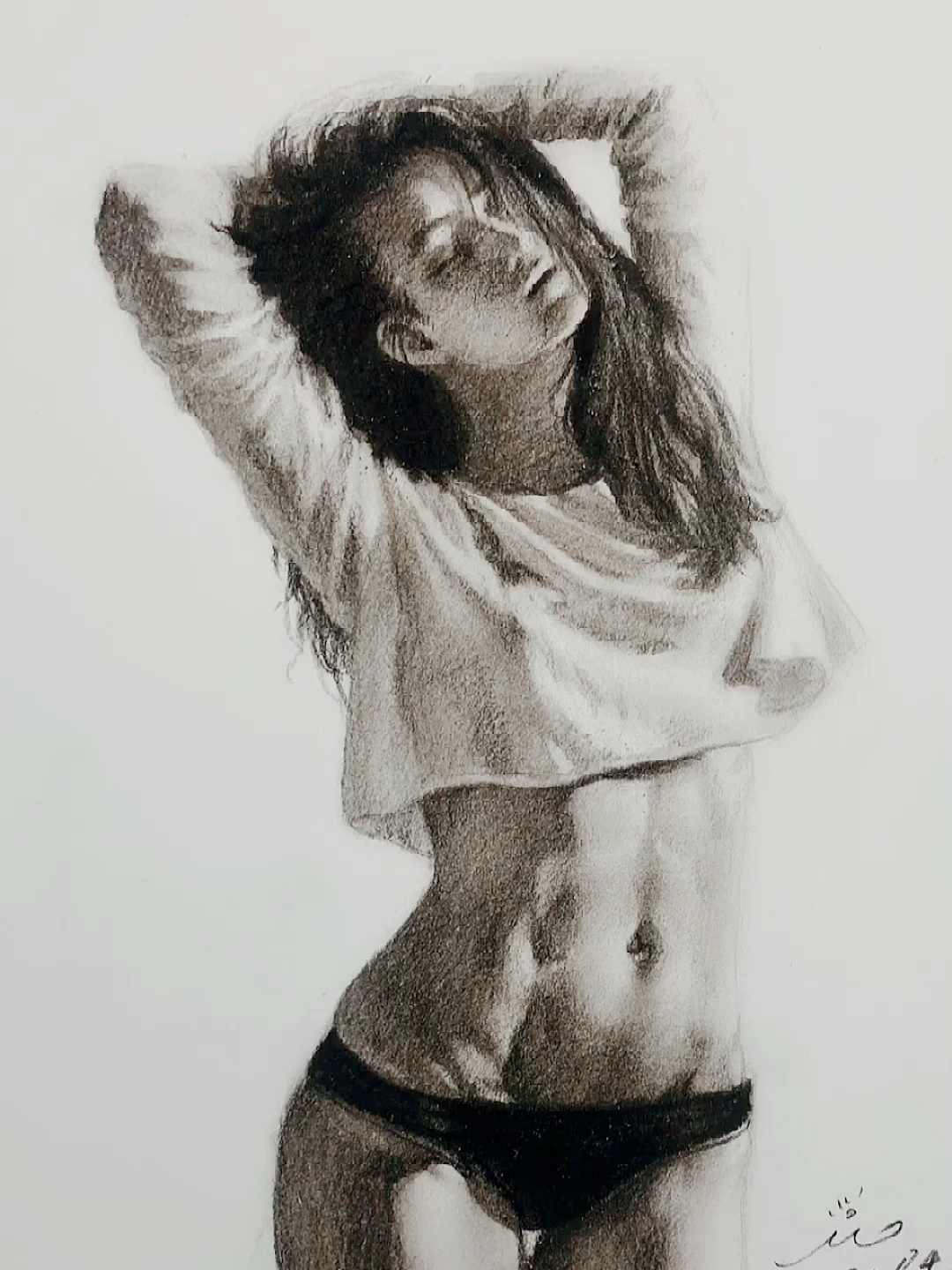 直面上的夏季 人鱼线 美女 素描