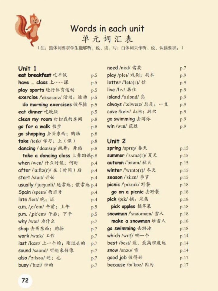 PEP英语五年级下册第一单元单词朗读