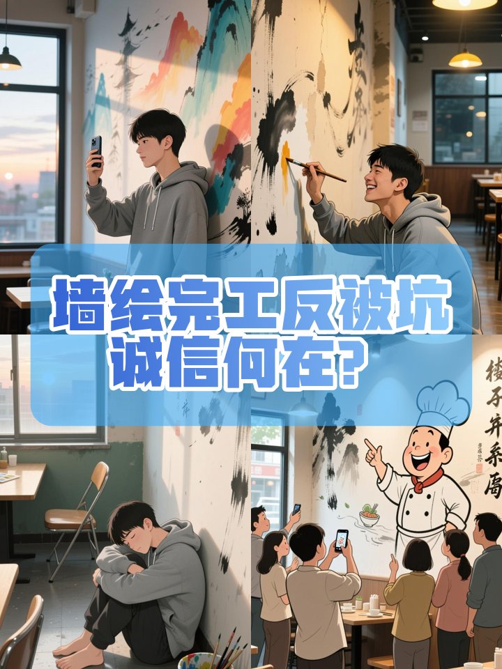 小伙给餐饮店做墙绘,不料完工却不给钱,店长:别在店里扰乱治安
