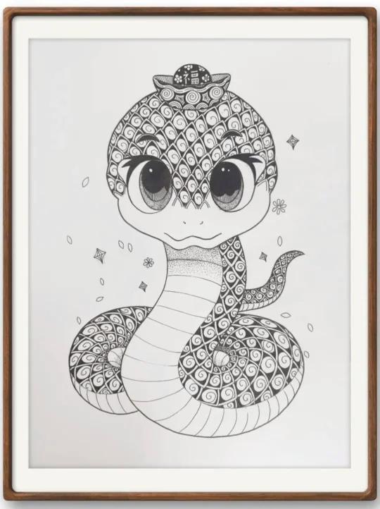 黑白线描画‖萌萌哒小蛇