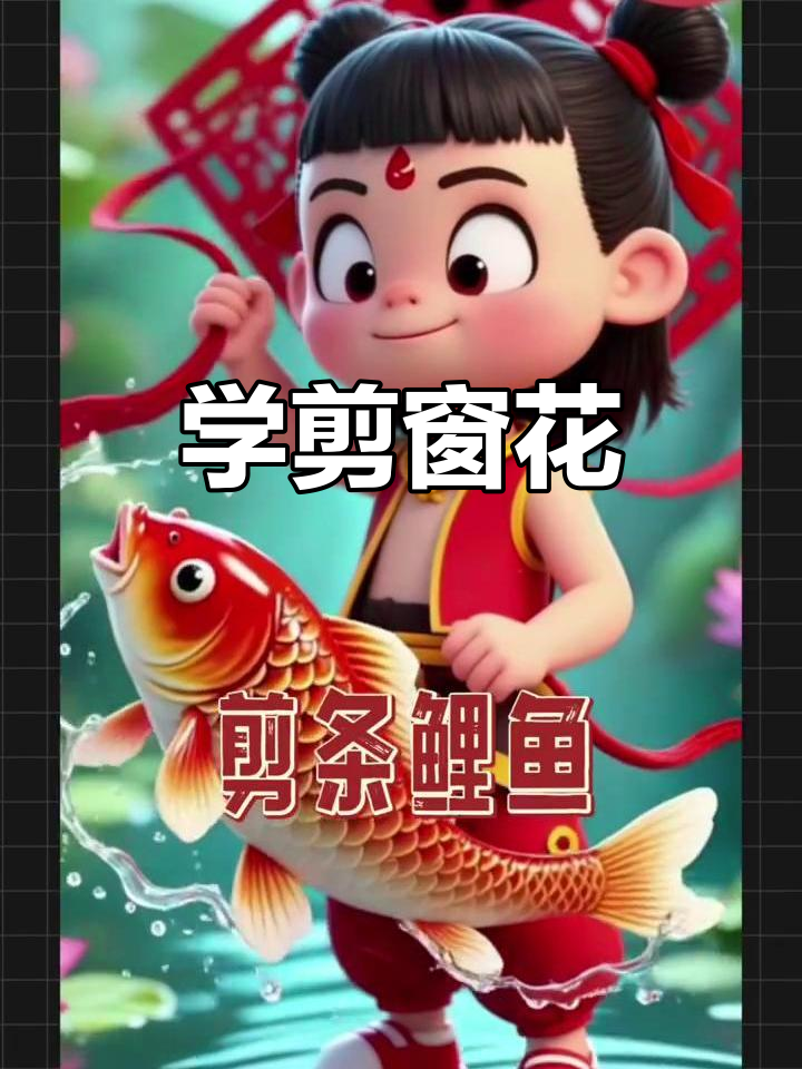 剪窗花，学奶奶的手艺，大红鲤鱼跃然纸上