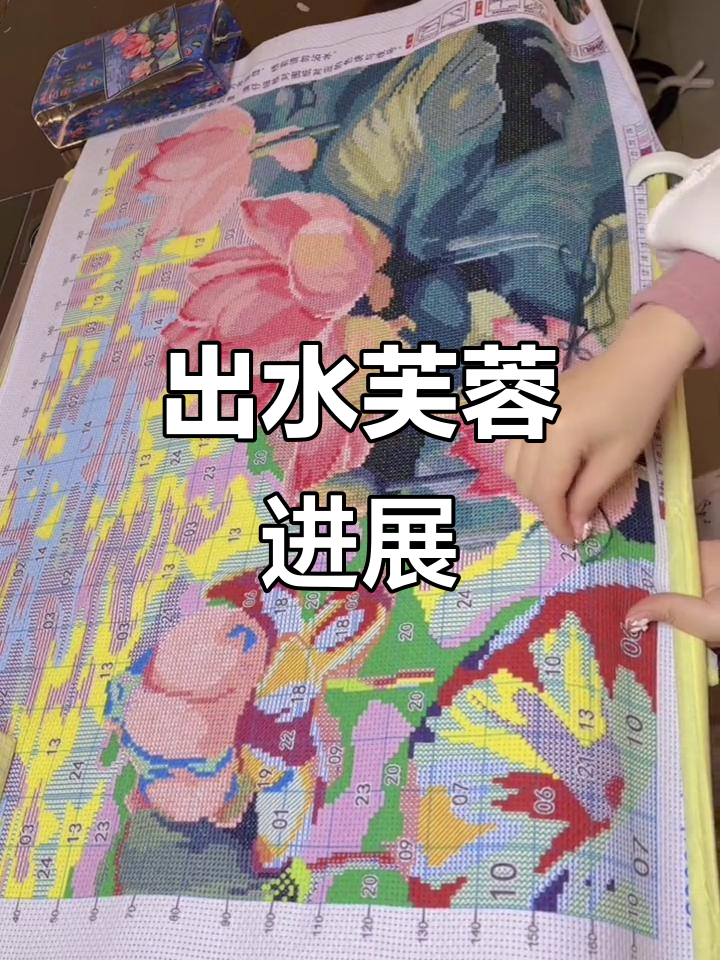 荷花十字绣进度大揭秘,出水芙蓉还需几日?