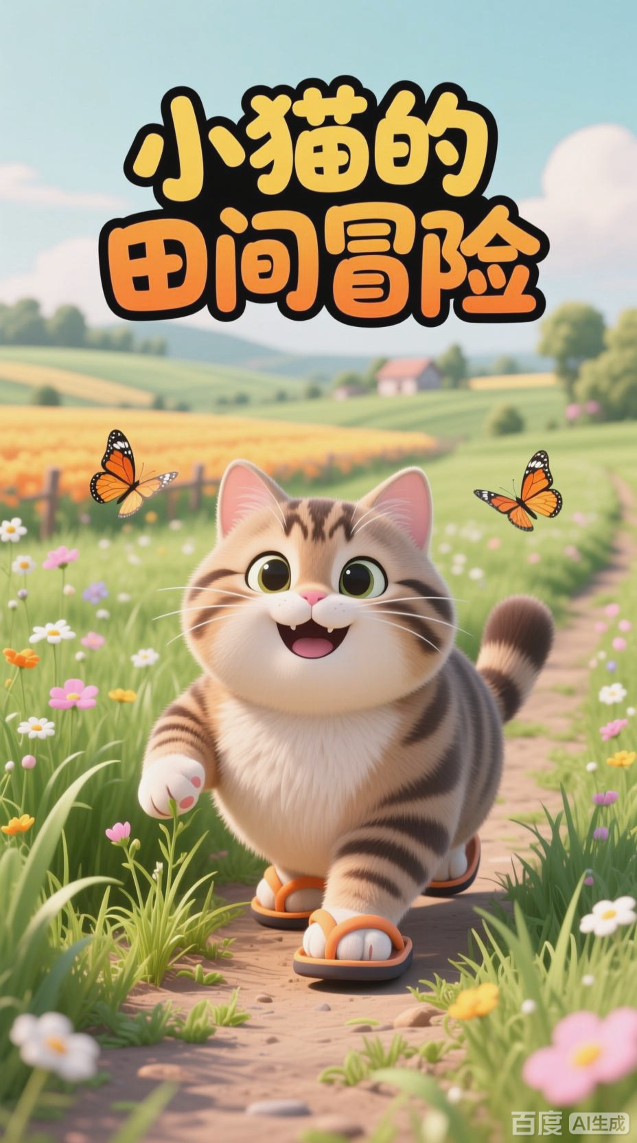 狸花小猫田间漫步，拟人化欢乐时光
