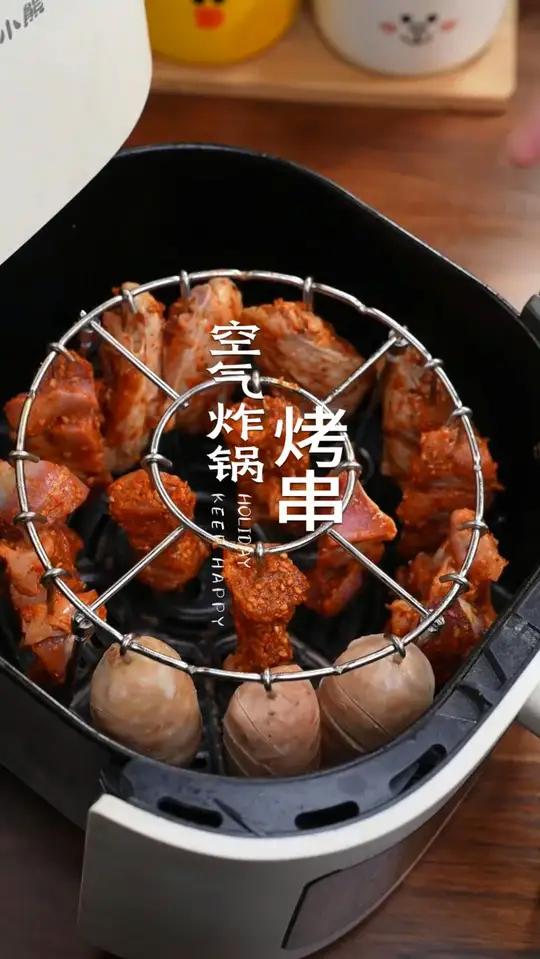 当你夜里想吃烤串的时候,学会了空气炸锅烤五花肉串再也不用出门