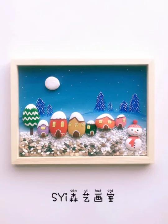 石头拼画|幼儿园创意手工装饰画|石头画作品