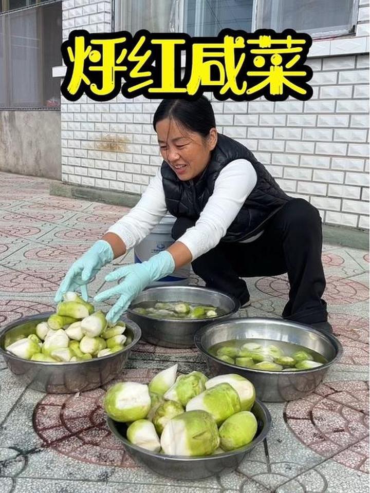 用辣菜嘎达烀制美味红咸菜的乡村美食体验