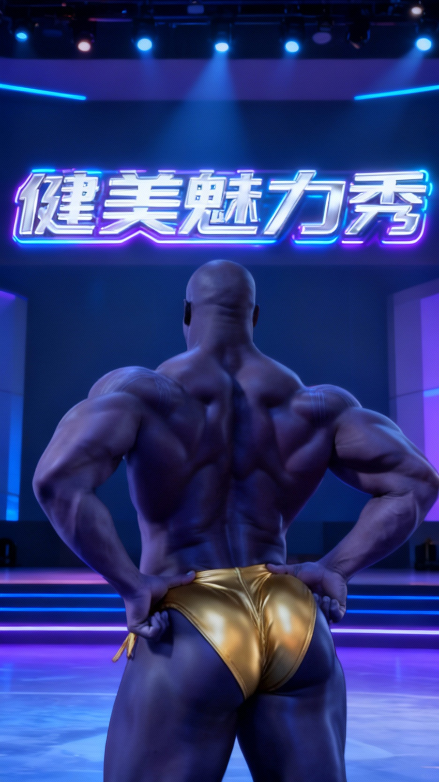 紫色肌肉男的健美魅力秀