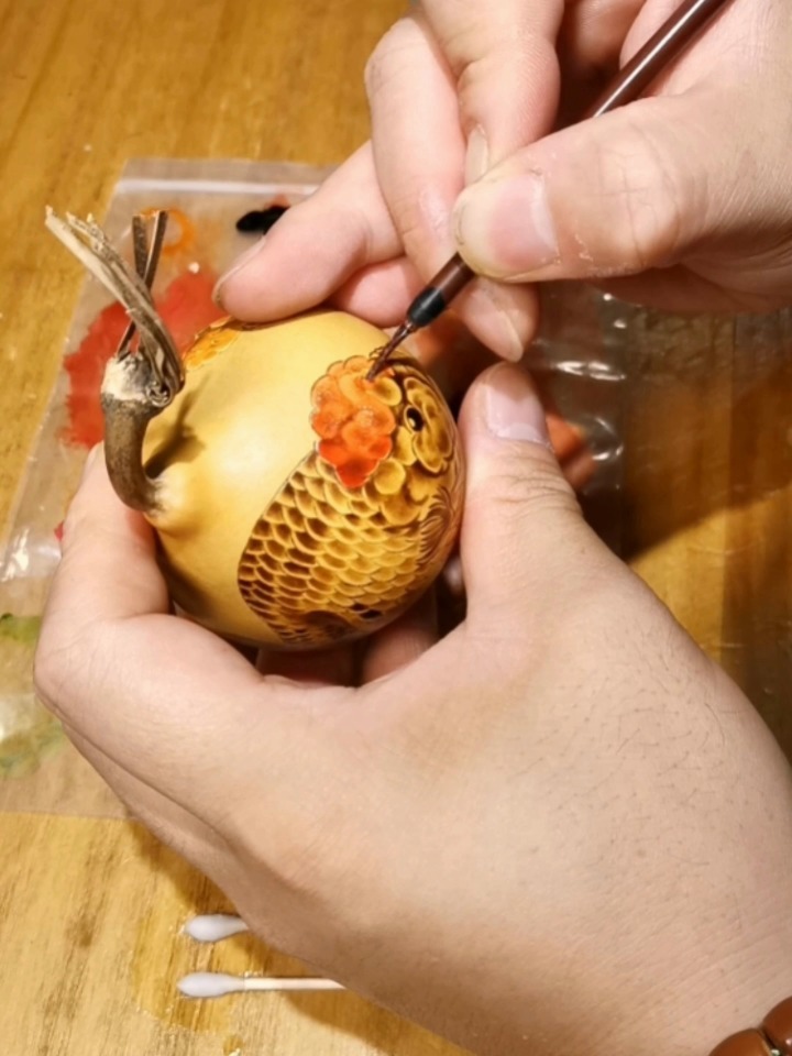 兰寿金鱼 葫芦烙画工艺技法分享 上色篇