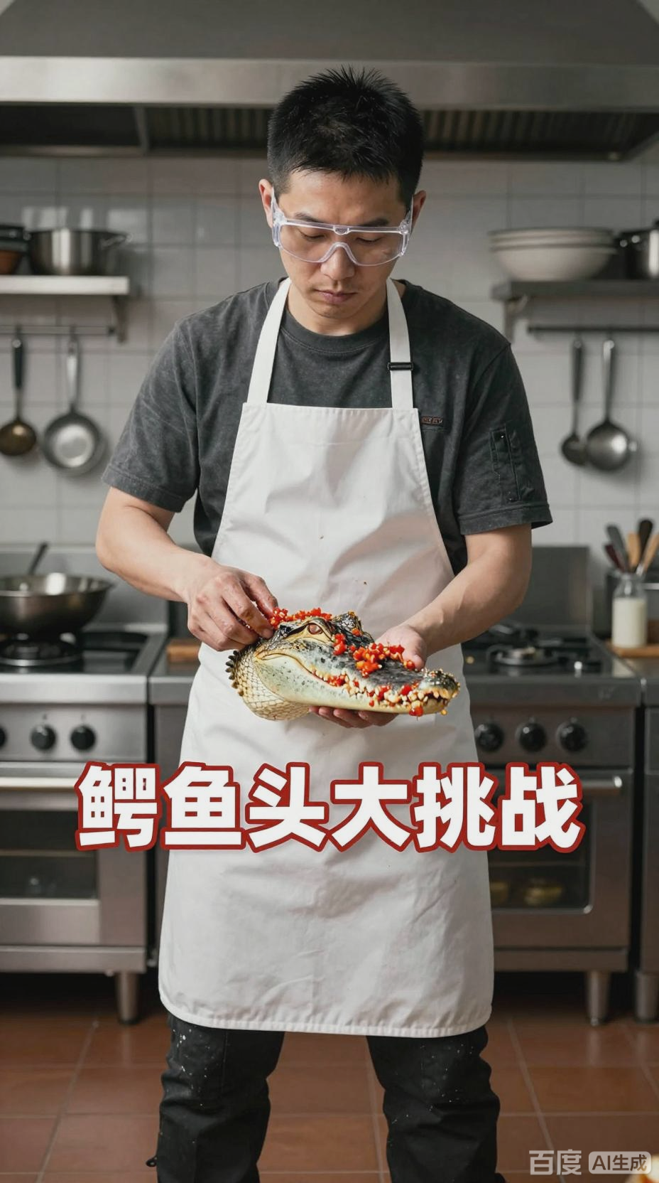 鳄鱼头下锅瞬间弹起,厨师这招让全场惊呆!