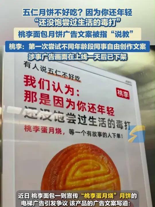 “五仁月饼不好吃?因为你还没饱尝过生活的毒打!”桃李月饼广告文案被指“说教” 目前已下架