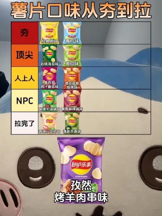 老八锐评薯片口味从夯到拉