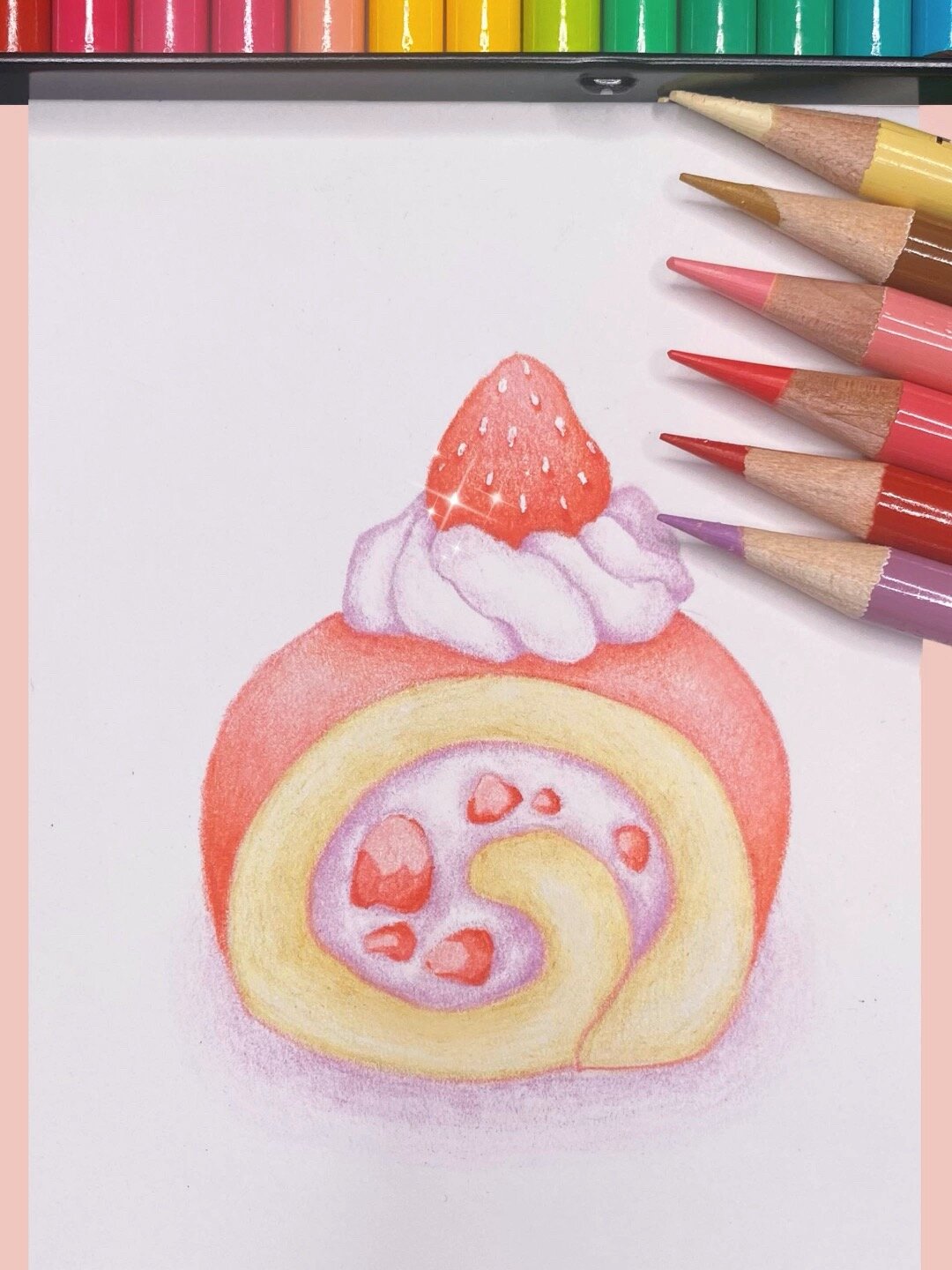 美味香甜的彩铅草莓蛋糕,快来,见者有份!