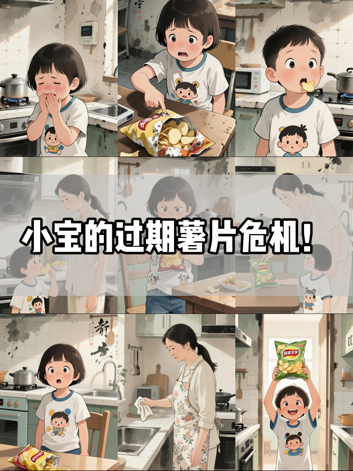 小宝偷吃过期薯片，结果肚子疼到哭！