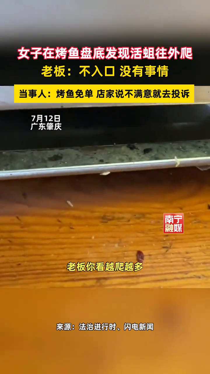 女子吃烤鱼发现底盘往外爬活蛆!老板:不是入嘴的东西
