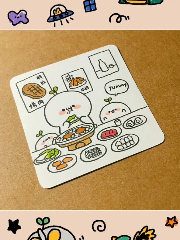 团子简笔画|去吃烤肉吗!你烤,我吃～