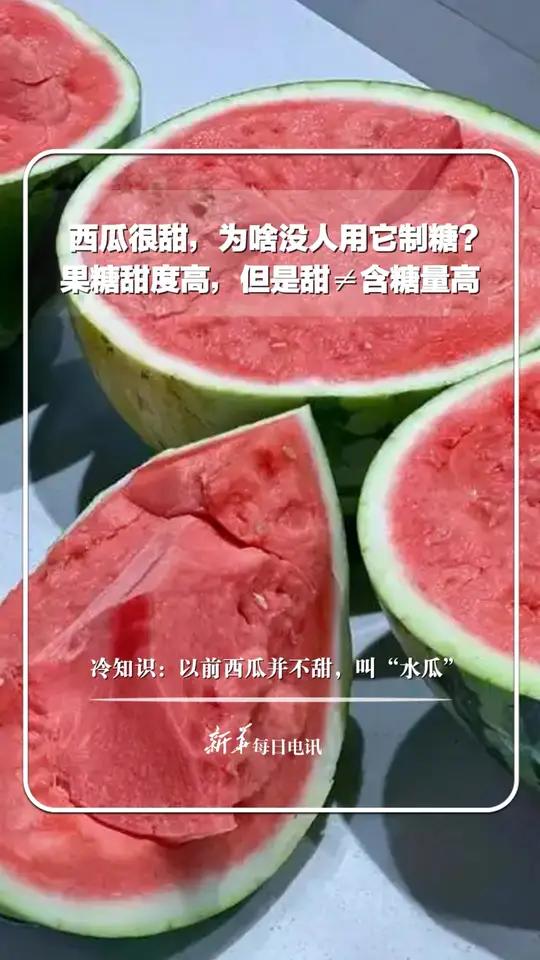 西瓜很甜,为啥没人用它制糖?博主@行者道荣 科普冷知识:果糖的甜度高,但是甜≠含糖量高,而