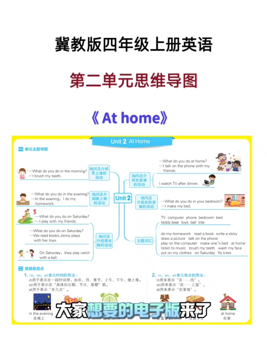 冀教版四年级上册英语第2单元思维导图