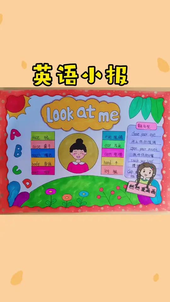 三年级英语小报,我的身体部位单词小报,有线稿原图可打印 手抄报模板 主页取图 用尺子画手抄