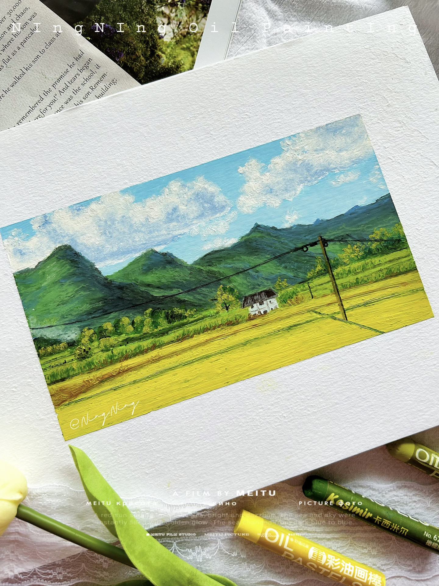 油画棒教程「家乡的油菜花田」