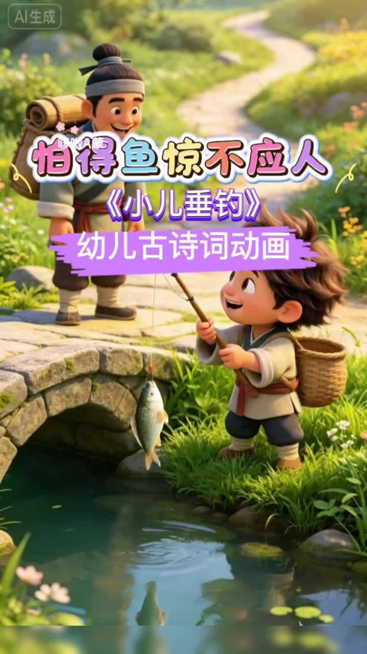 怕得鱼惊不应人！诗人笔下蓬头稚子学垂纶，小心机不要太多了呀！#每天一首古诗词 #胡令能小儿