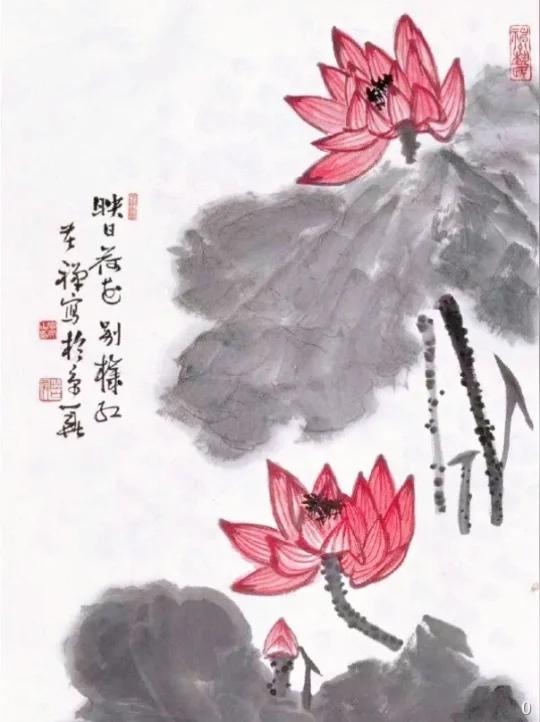 齐白石得意门生李苦禅笔下荷花