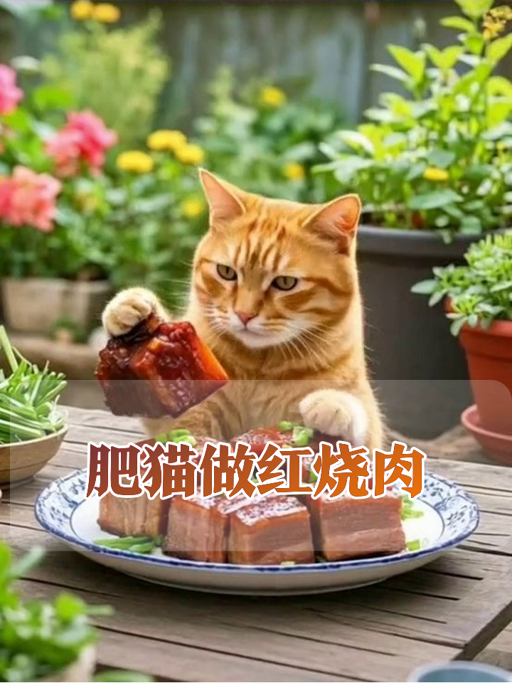 橘猫化身中华小当家，买菜切肉炒糖色一条龙，干饭时表情太真实