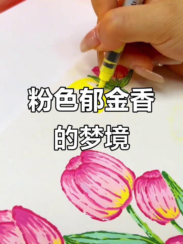 用丙烯马克笔绘制粉色郁金香,温柔又梦幻