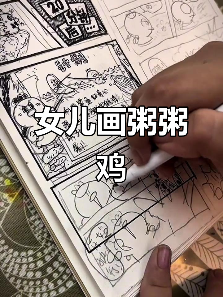 女儿的粥粥鸡漫画草稿,萌态十足!