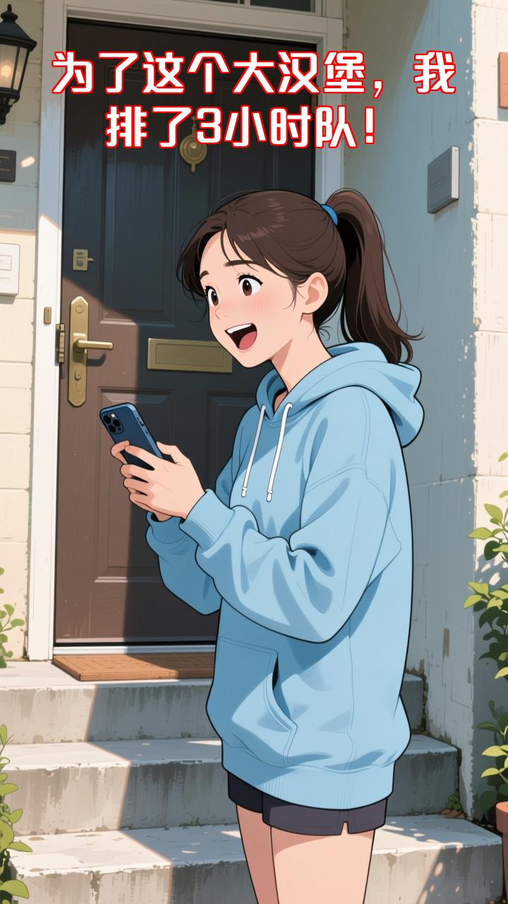 排了3小时队,终于吃到比我脸还大的汉堡!